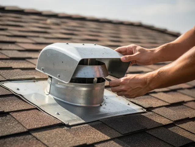 West Whittier-Los Nietos Dryer Vent Cleaning certified technician safely cleaning a roof-mounted dryer vent in West Whittier-Los Nietos