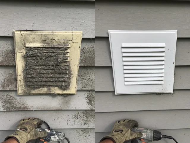 West Whittier-Los Nietos Dryer Vent Cleaning technician installing high-quality dryer vent cover at a residential property in West Whittier-Los Nietos