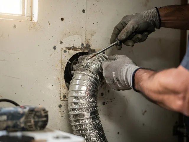 West Whittier-Los Nietos Dryer Vent Cleaning technician performing precise dryer vent hose installation in West Whittier-Los Nietos